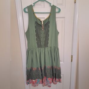 Matilda Jane Green Dress with Lace and Floral Hem